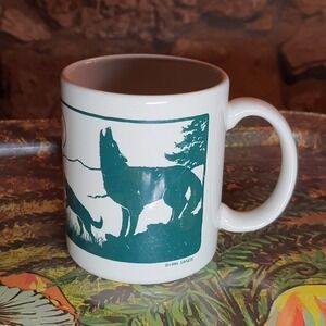 Vintage Coffee Mug with A Green Howling Wolf by Cyndi Nelson, 1994 by Sands